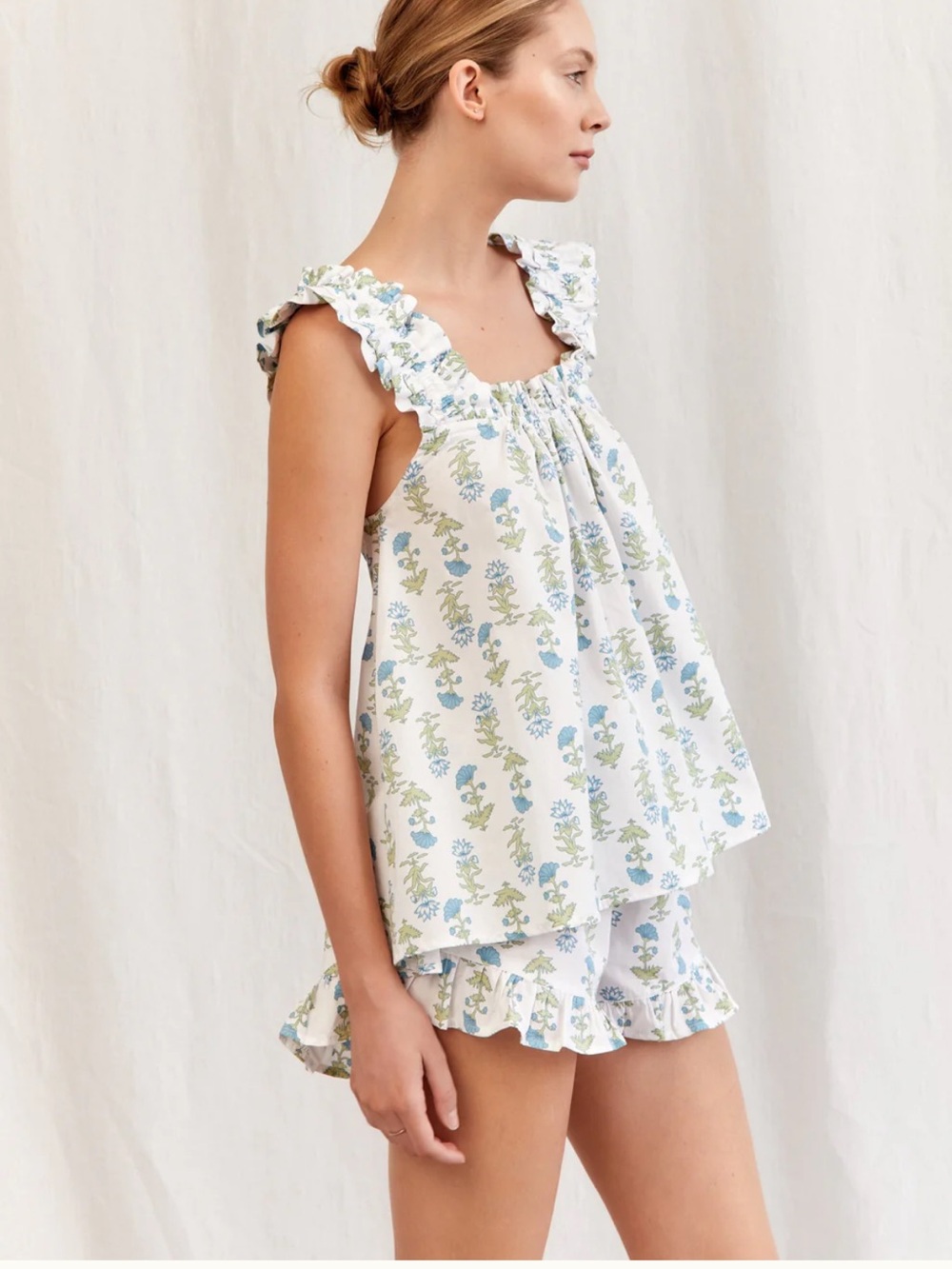 Piyama NWOT Nicolette Cotton Sleep Set Blue Lotus Flower Size S - Picture 3 of 9
